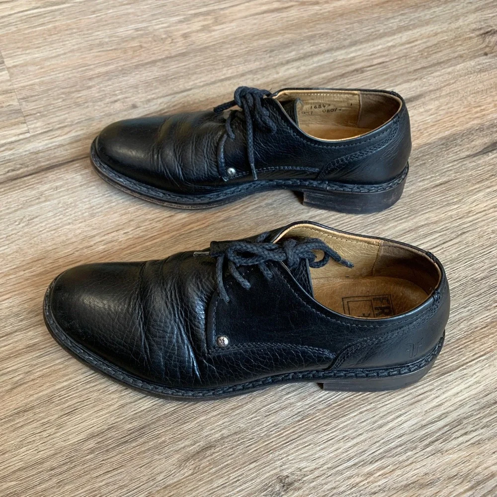 Frye James Lug Oxford Black Pebbled Leather Lace Up Dress Shoes - Mens 7